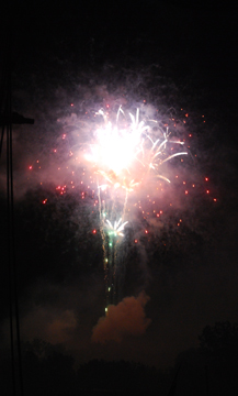 An animated sequence of fireworks exploding.
