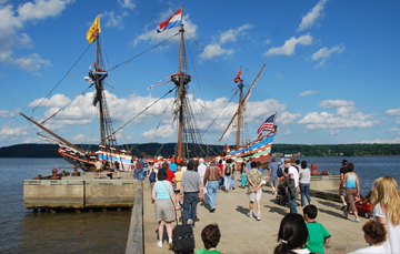 An endless crowd swarms past to view the Half Moon at the end of Piermont Pier.